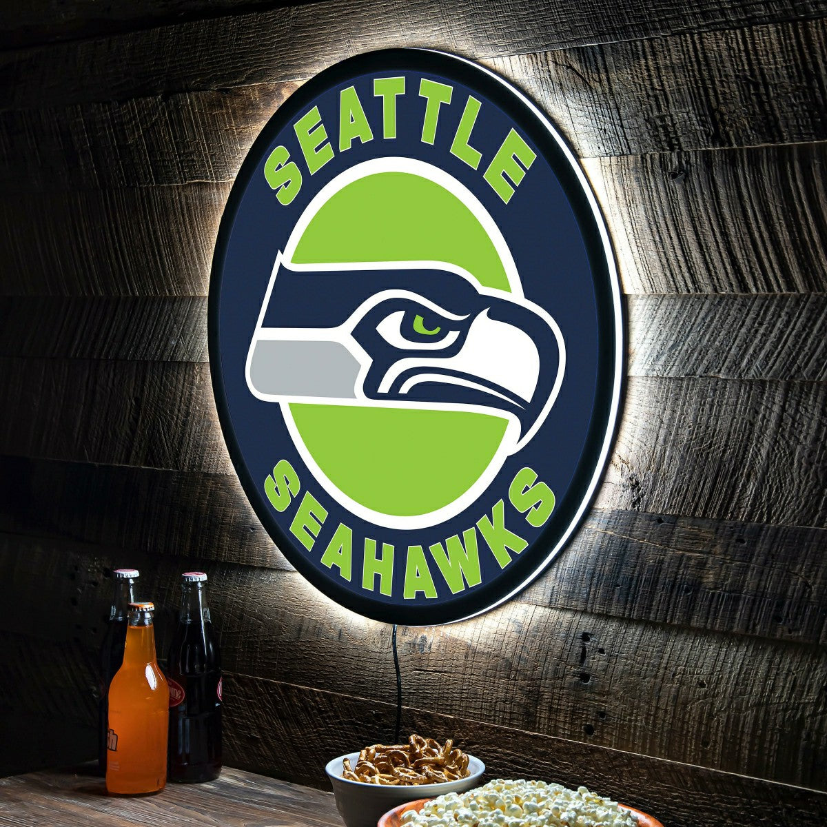 LED Wall Decor, Round, Seattle Seahawks, NFL, Home