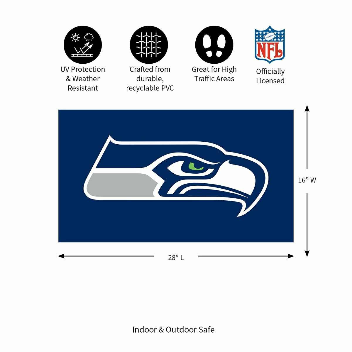 Full Color PVC Mat, 16" x 28", Seattle Seahawks, NFL