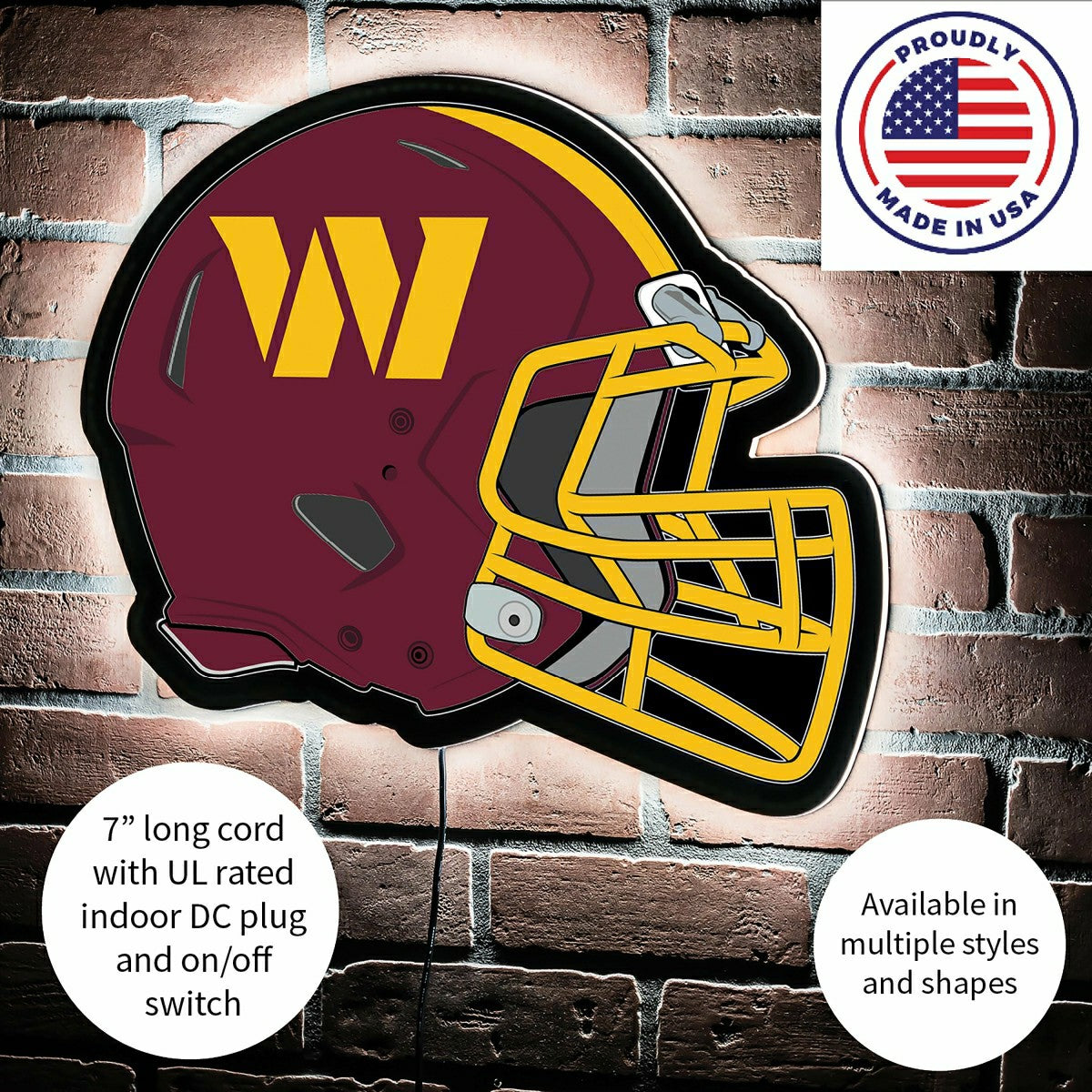 LED Wall Decor, Helmet, Washington Commanders, NFL, Home
