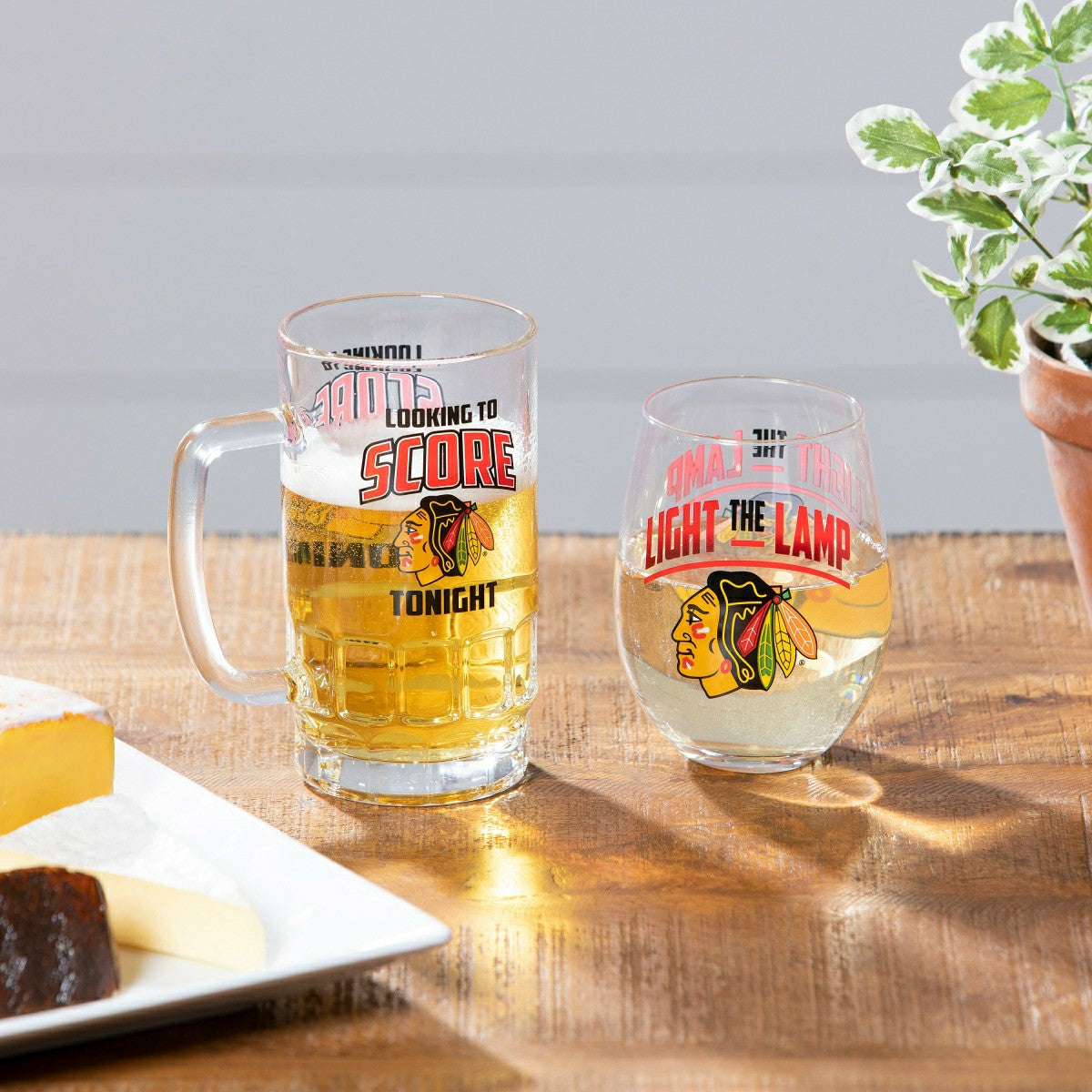Stemless 17OZ Glass & Tankard 16OZ Gift Set, Chicago Blackhawks, NHL, Home