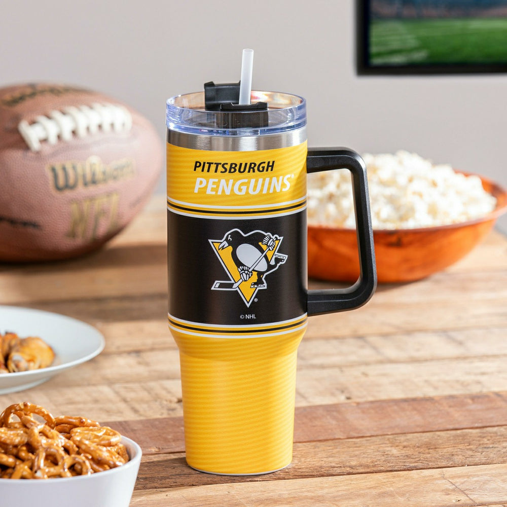 40oz Stainless Steel Canyon Cup w/ Straw, Pittsburgh Penguins, Home, NHL