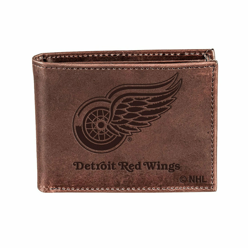 Detroit Red Wings, Bi-Fold Wallet, Brown, CH, 100% Genuine Leather, NHL, Home