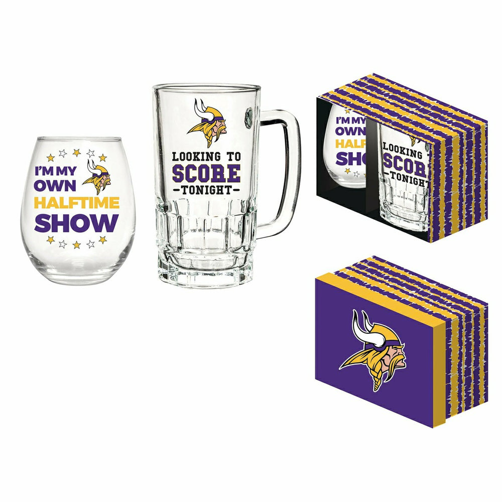 Minnesota Vikings, Stemless 17OZ Wine & Beer 16 OZ Gift Set, Home, NFL