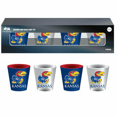 University of Kansas 4-Piece Ceramic and Glass 2oz. Shot Glass Set, Home, Collegiate