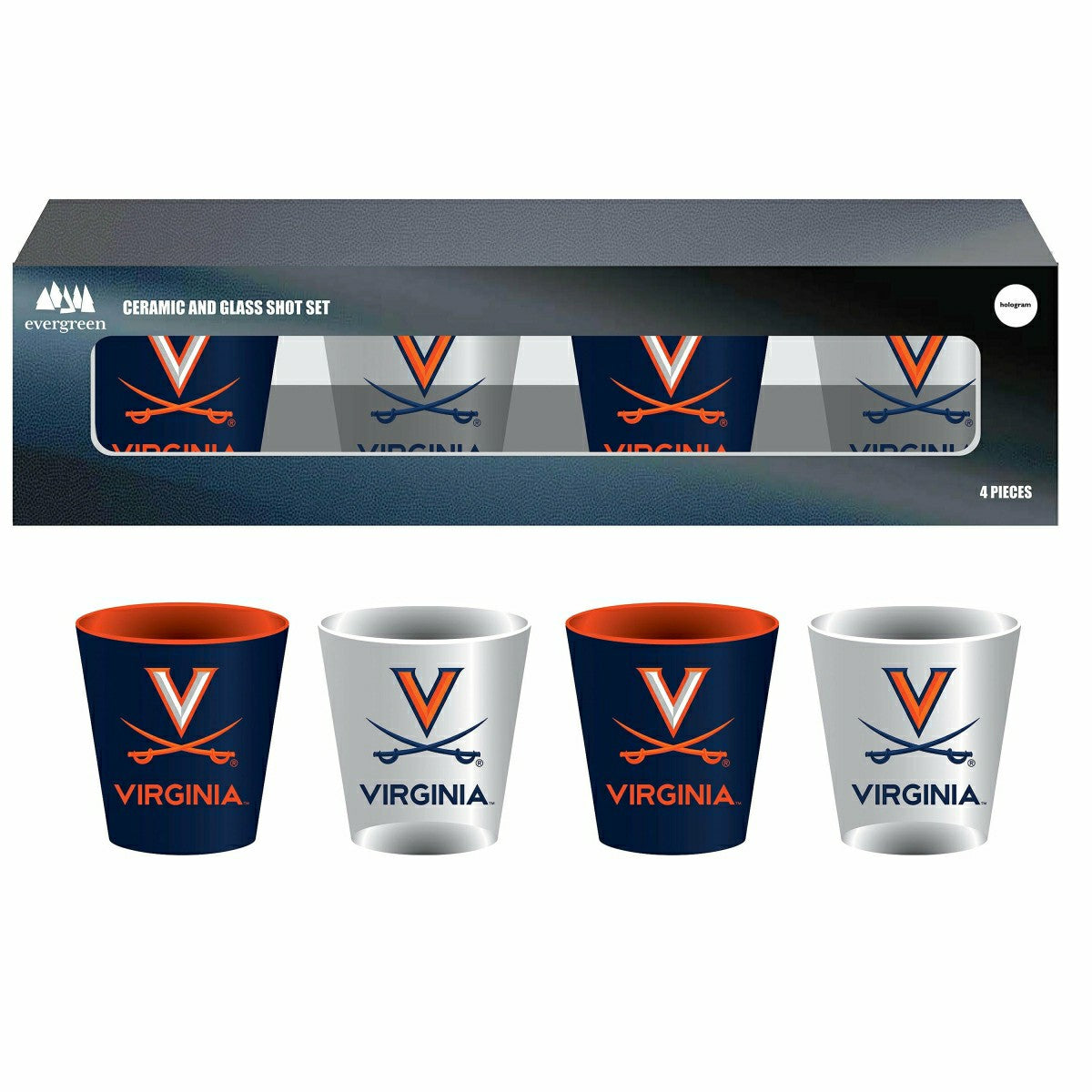 University of Virginia 4-Piece Ceramic and Glass 2oz. Shot Glass Set, Home, Collegiate