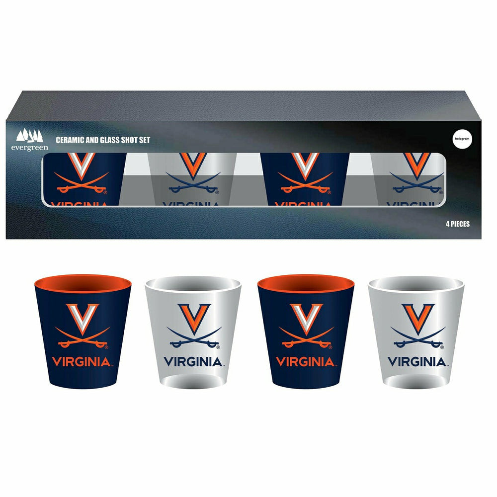 University of Virginia 4-Piece Ceramic and Glass 2oz. Shot Glass Set, Home, Collegiate