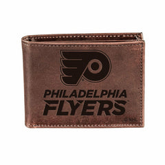 Philadelphia Flyers, Bi-Fold Wallet, Brown, CH, 100% Genuine Leather, NHL, Home