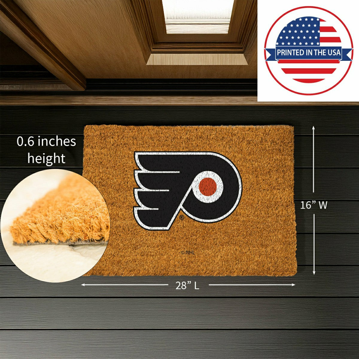 Coir Mat, 16"x28", Philadelphia Flyers, NHL