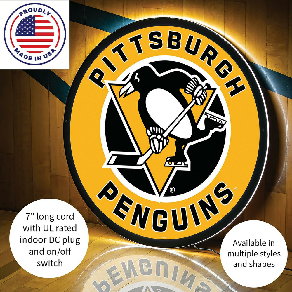 LED Wall Decor, Round, Pittsburgh Penguins, NHL, Home
