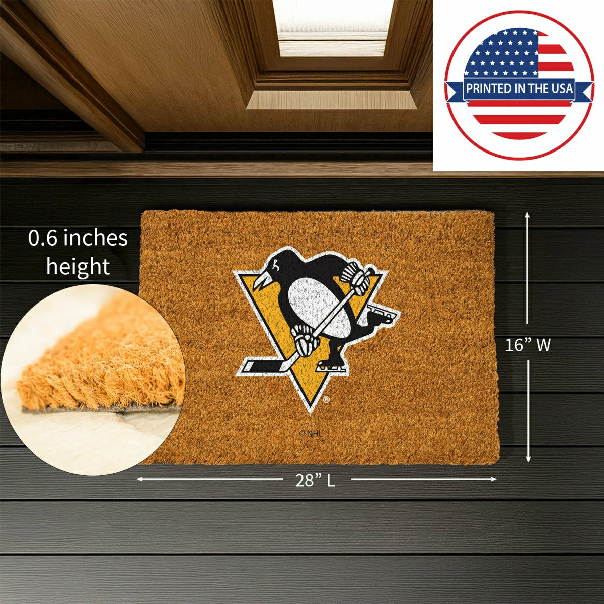Coir Mat, 16"x28", Pittsburgh Penguins, NHL