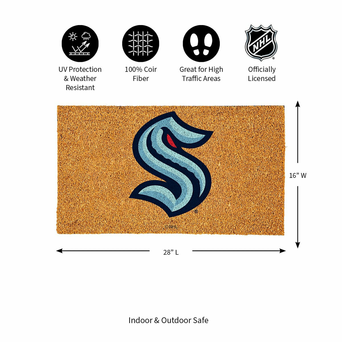 Coir Mat, 16"x28", Seattle Kraken, NHL