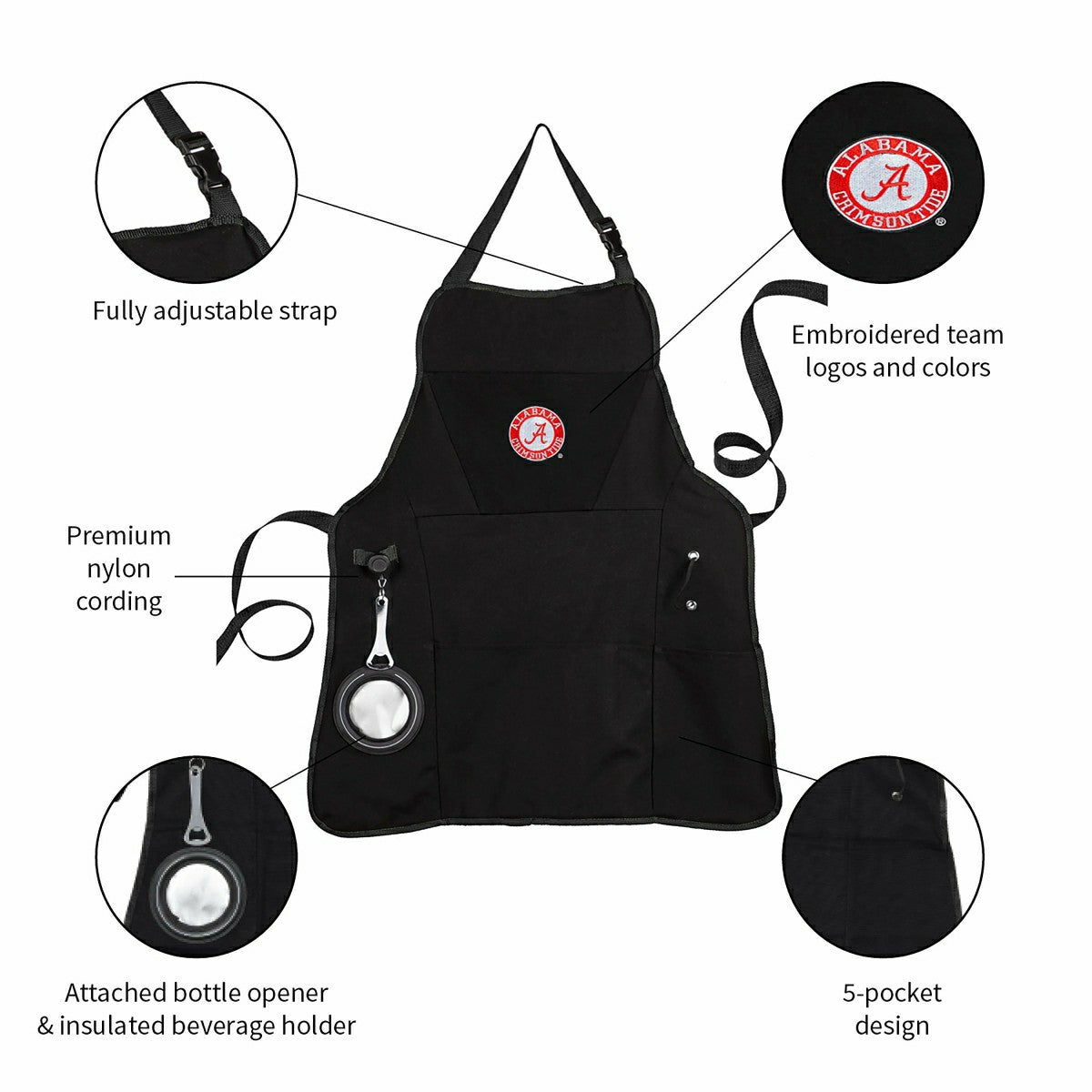 Grill Apron, Black, University of Alabama, Home, Collegiate