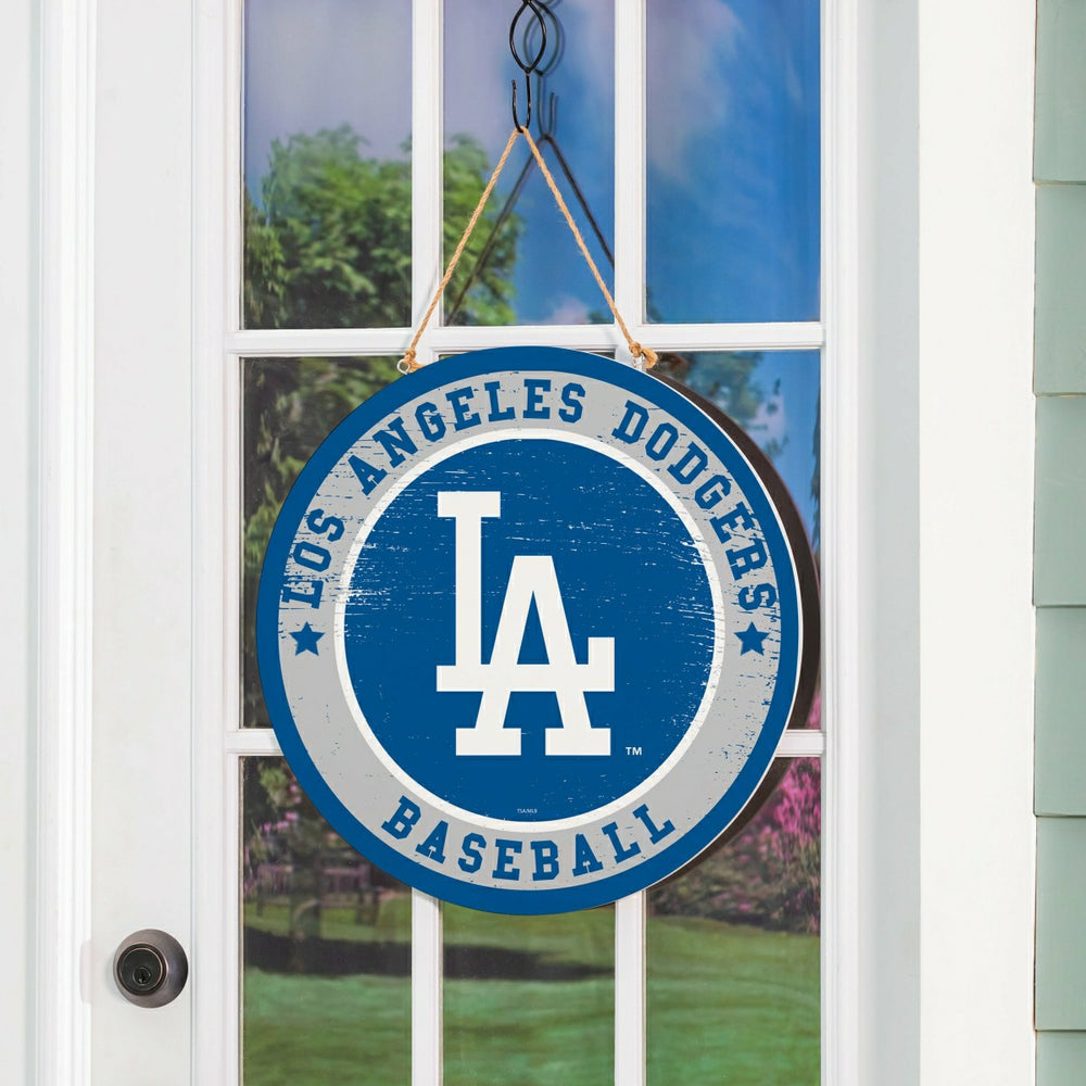 Los Angeles Dodgers Round Door Décor with Hanging Rope, 18x18, MLB, Home