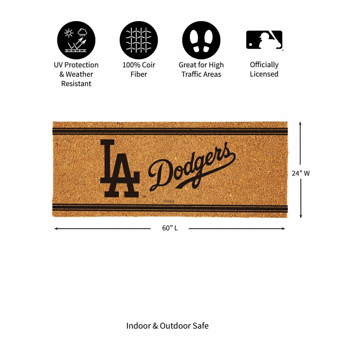Los Angeles Dodgers Extra Large One Color Coir Mat, 60"x24", MLB