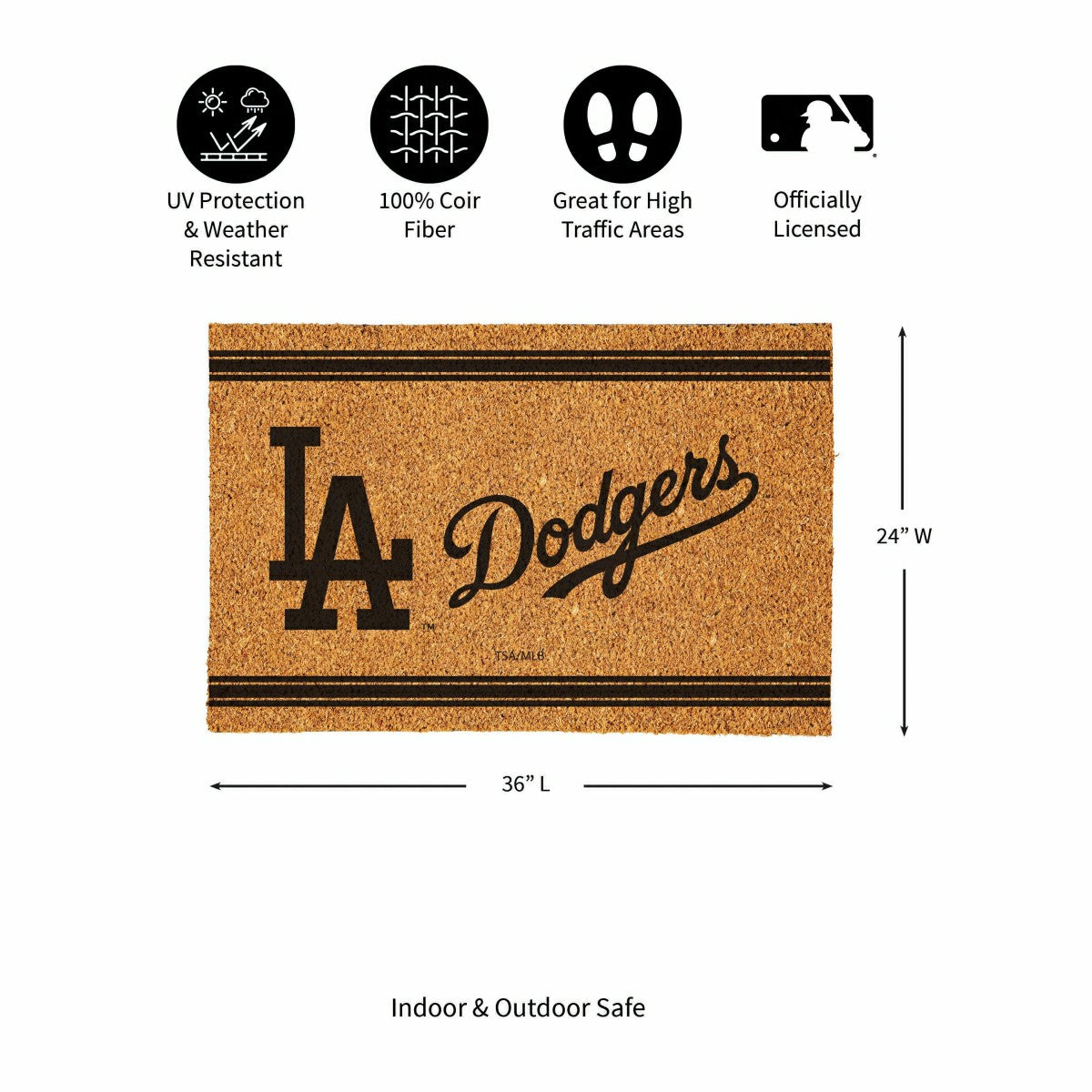 Los Angeles Dodgers Large One Color Coir Mat, 36"x24", MLB