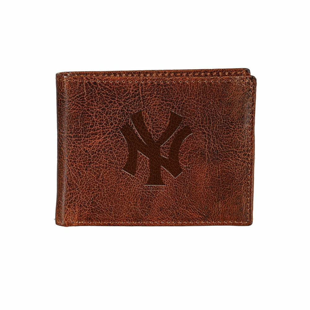 NY Yankees, Embossed 100% Genuine Tumbled Leather Passcase Bi-Fold Wal, MLB, Home