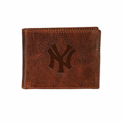 NY Yankees, Embossed 100% Genuine Tumbled Leather Passcase Bi-Fold Wal, MLB, Home