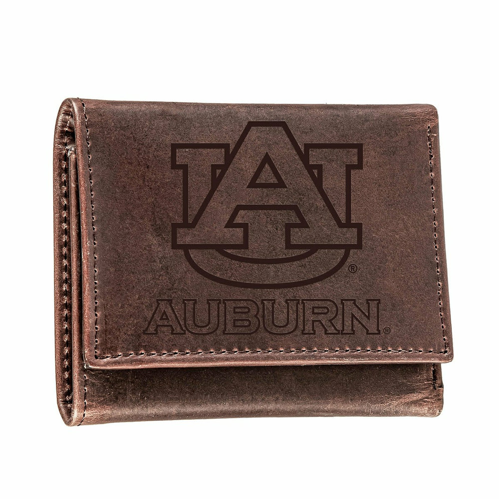Auburn University, Tri-Fold Wallet, Brown, CH, 100% Genuine Leather, Collegiate, Home