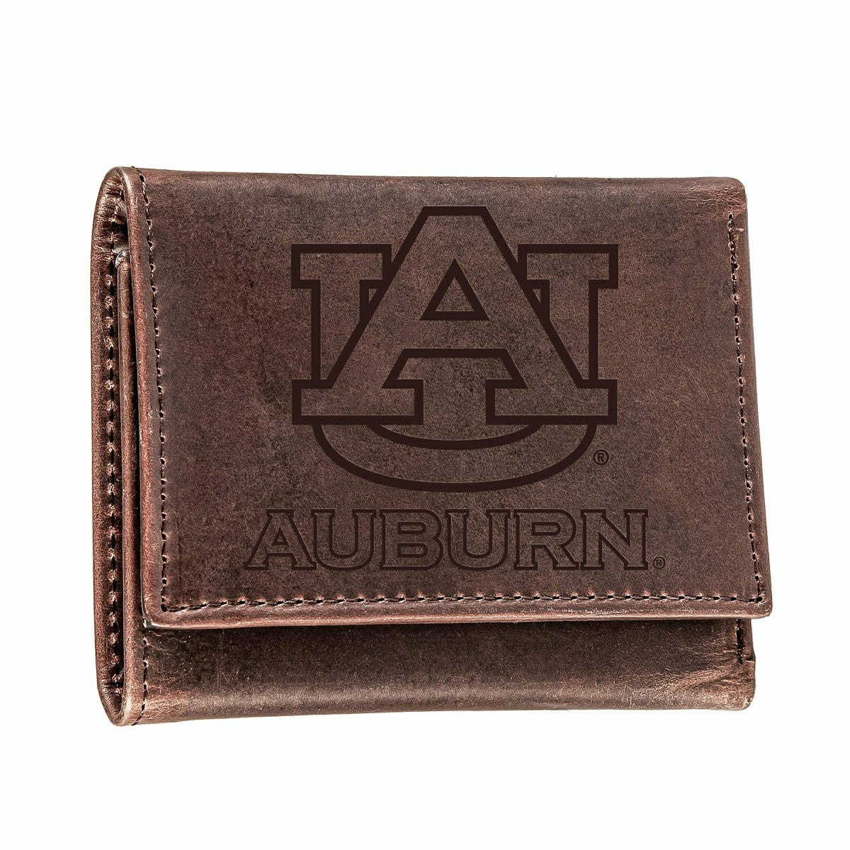 Auburn University, Tri-Fold Wallet, Brown, CH, 100% Genuine Leather, Collegiate, Home