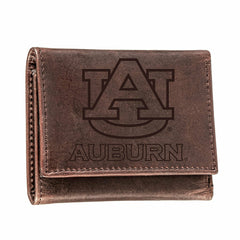Auburn University, Tri-Fold Wallet, Brown, CH, 100% Genuine Leather, Collegiate, Home