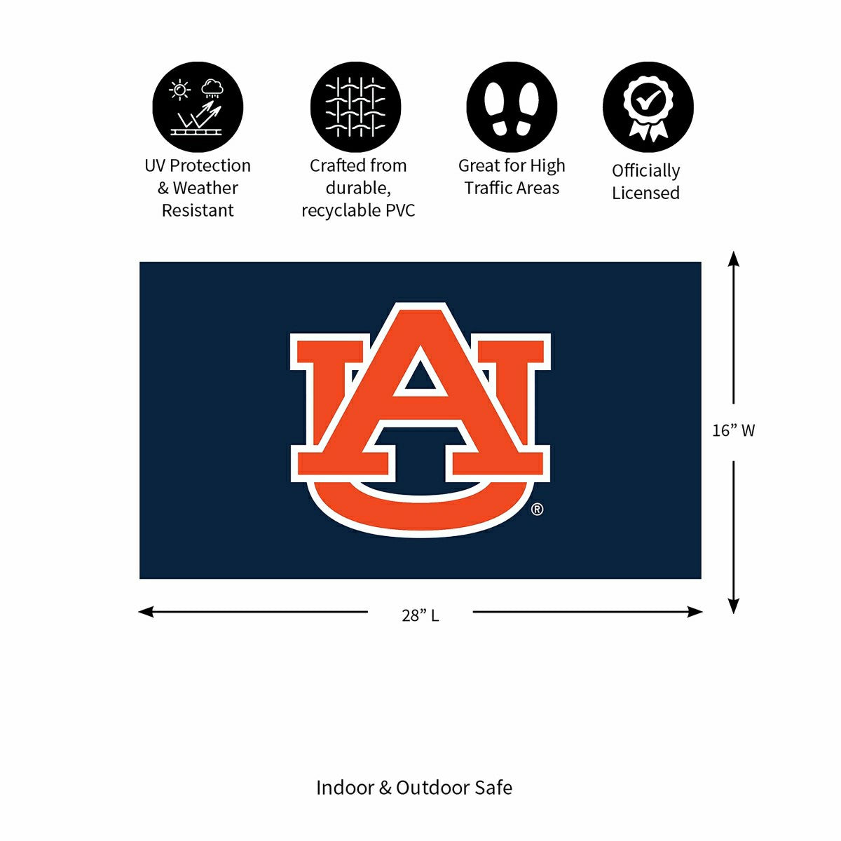 Full Color PVC Mat, 16" x 28", Auburn University, Collegiate