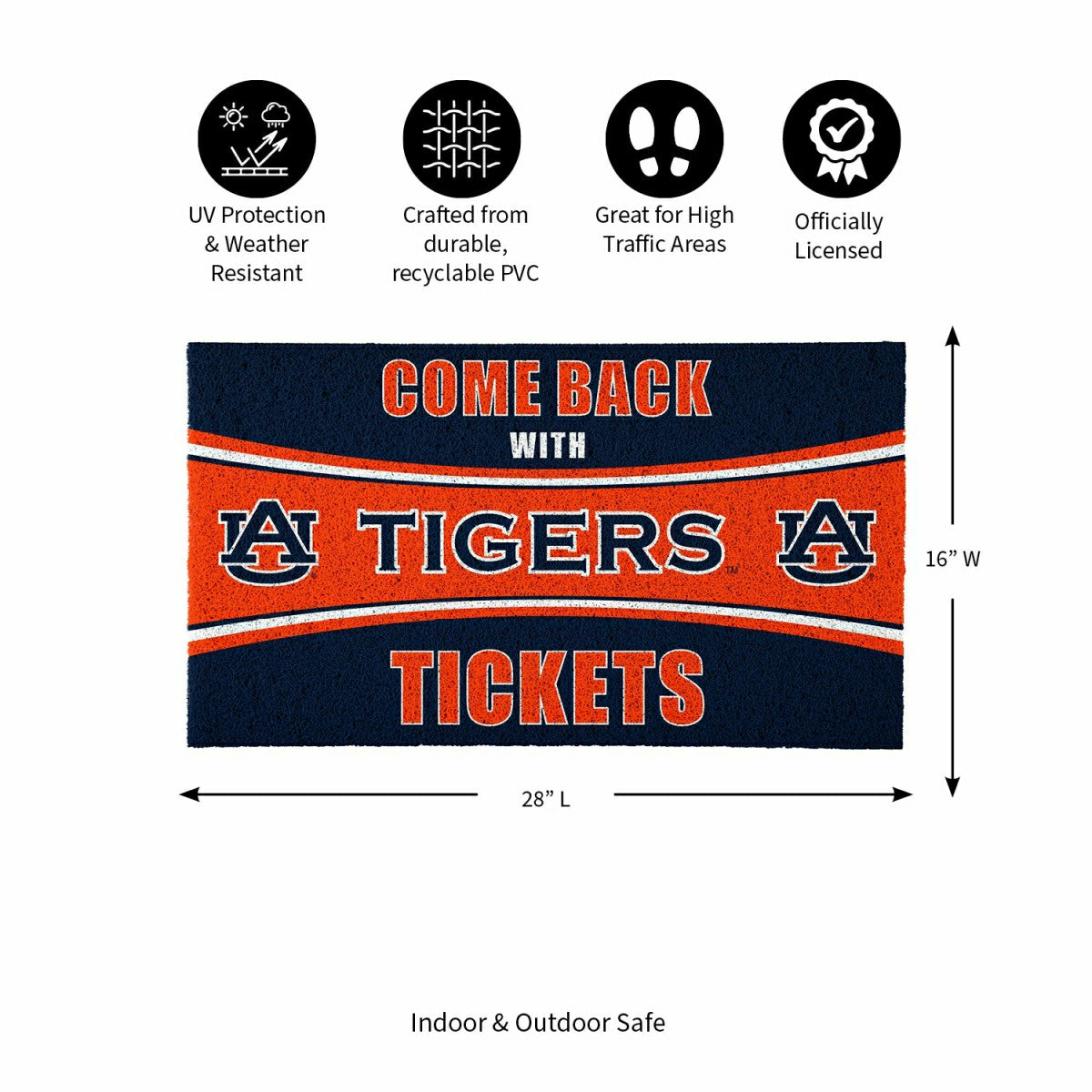 28" x 16" PVC Trapper Mat, Come Back with Tickets, Auburn University, Collegiate