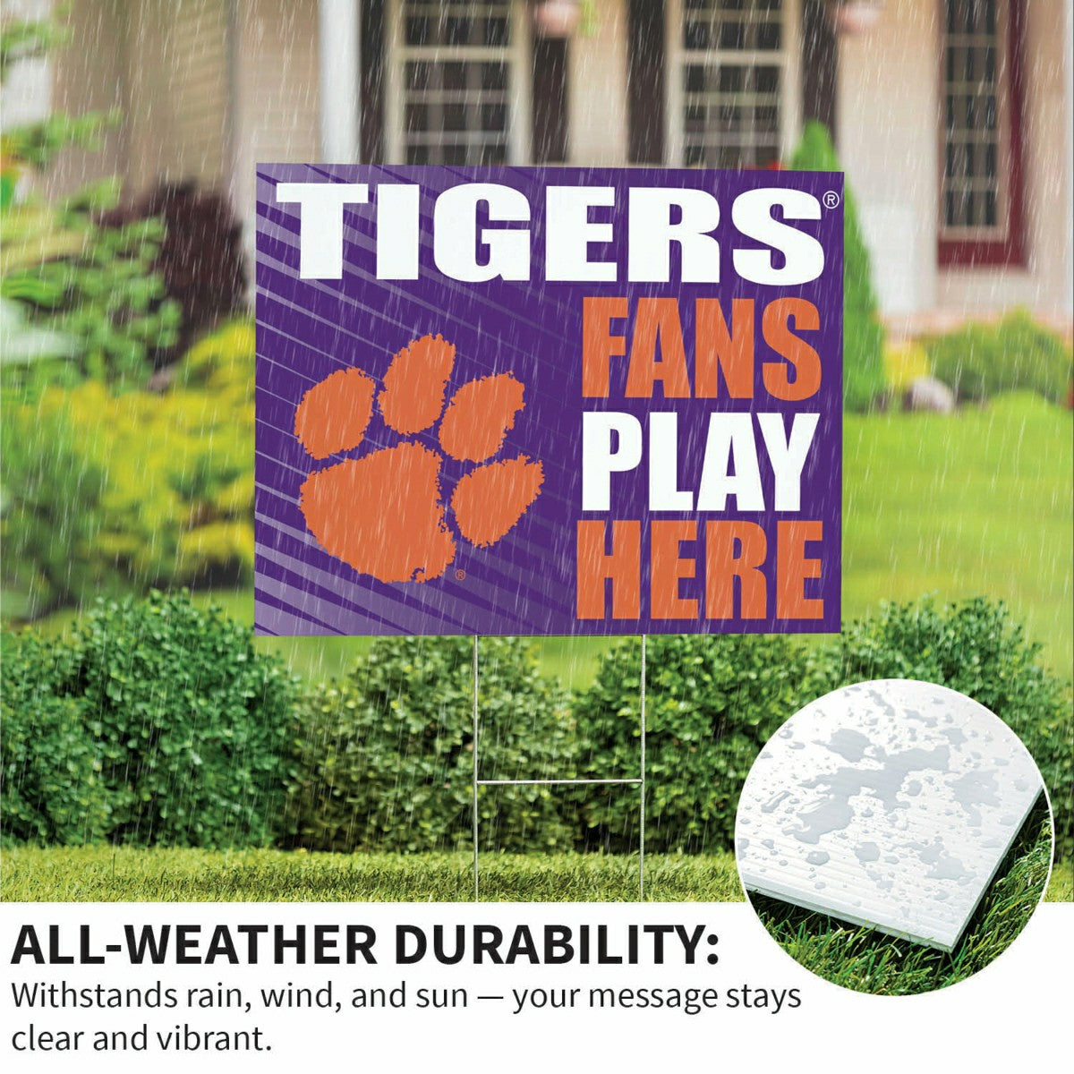 Clemson University Coroplast Yard Sign "Fans Play Here", Collegiate, Home