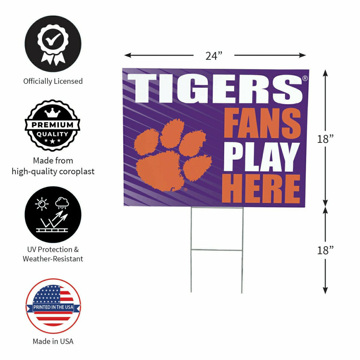 Clemson University Coroplast Yard Sign "Fans Play Here", Collegiate, Home