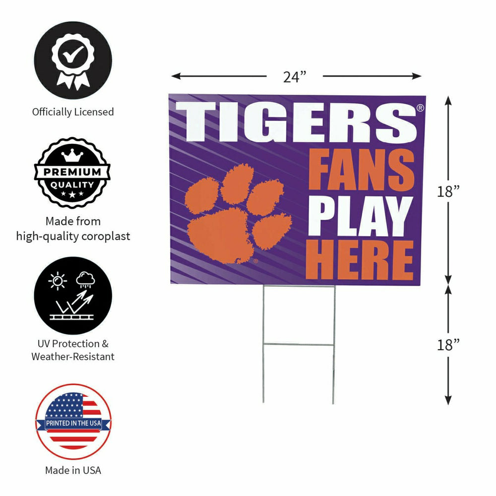 Clemson University Coroplast Yard Sign "Fans Play Here", Collegiate, Home