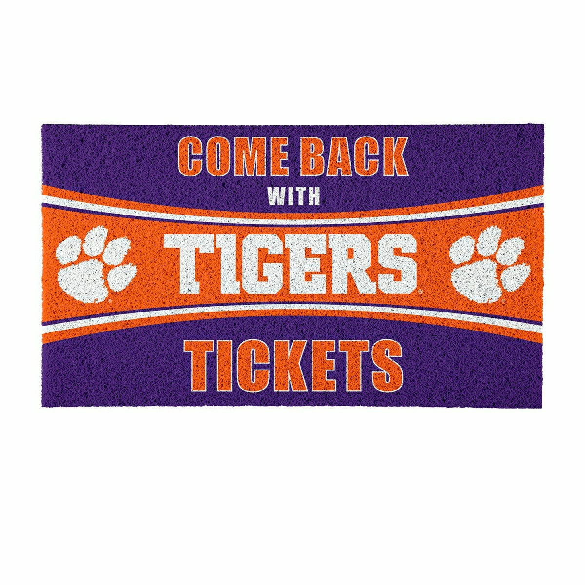 28" x 16" PVC Trapper Mat, Come Back with Tickets, Clemson University, Collegiate