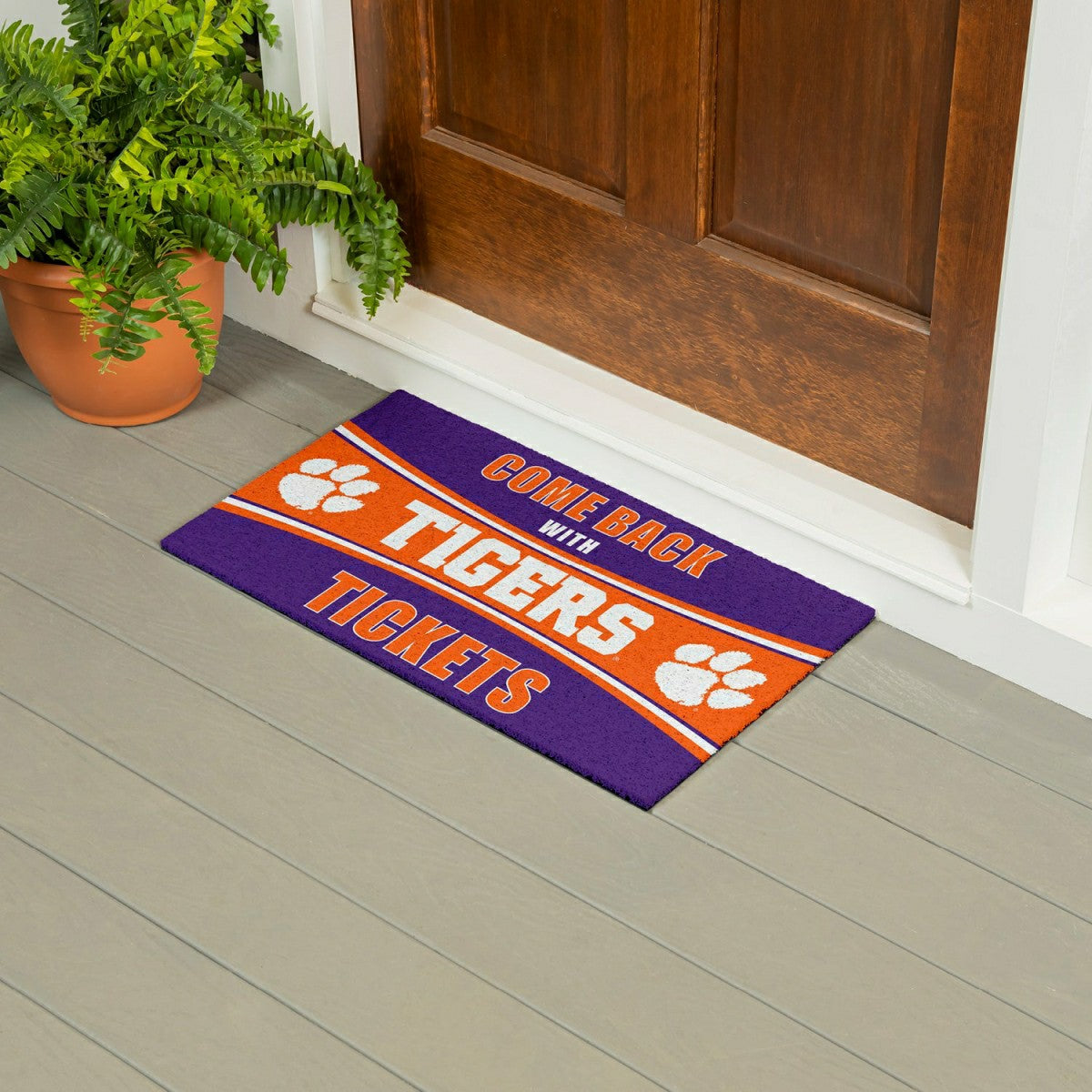 28" x 16" PVC Trapper Mat, Come Back with Tickets, Clemson University, Collegiate