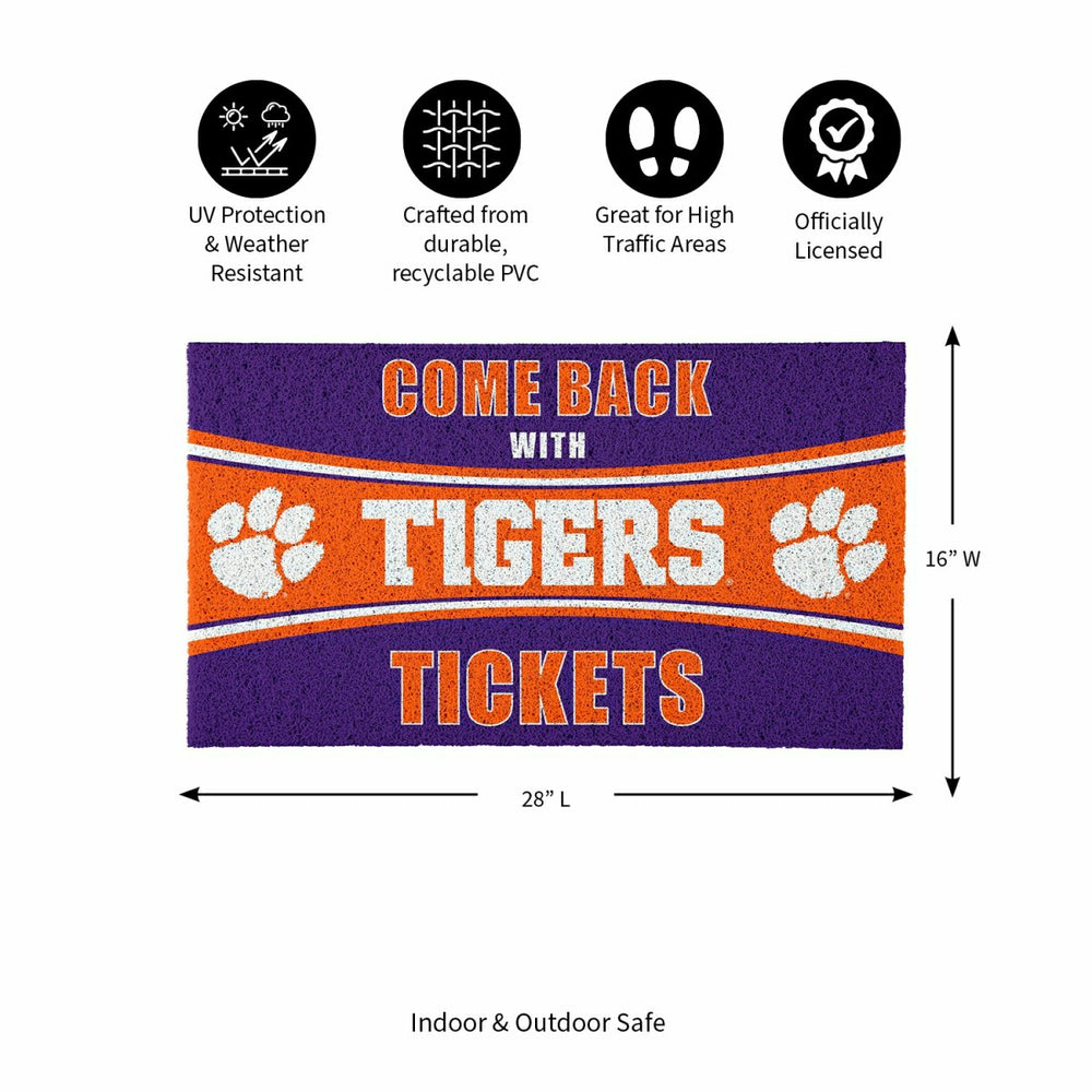 28" x 16" PVC Trapper Mat, Come Back with Tickets, Clemson University, Collegiate