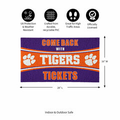28" x 16" PVC Trapper Mat, Come Back with Tickets, Clemson University, Collegiate