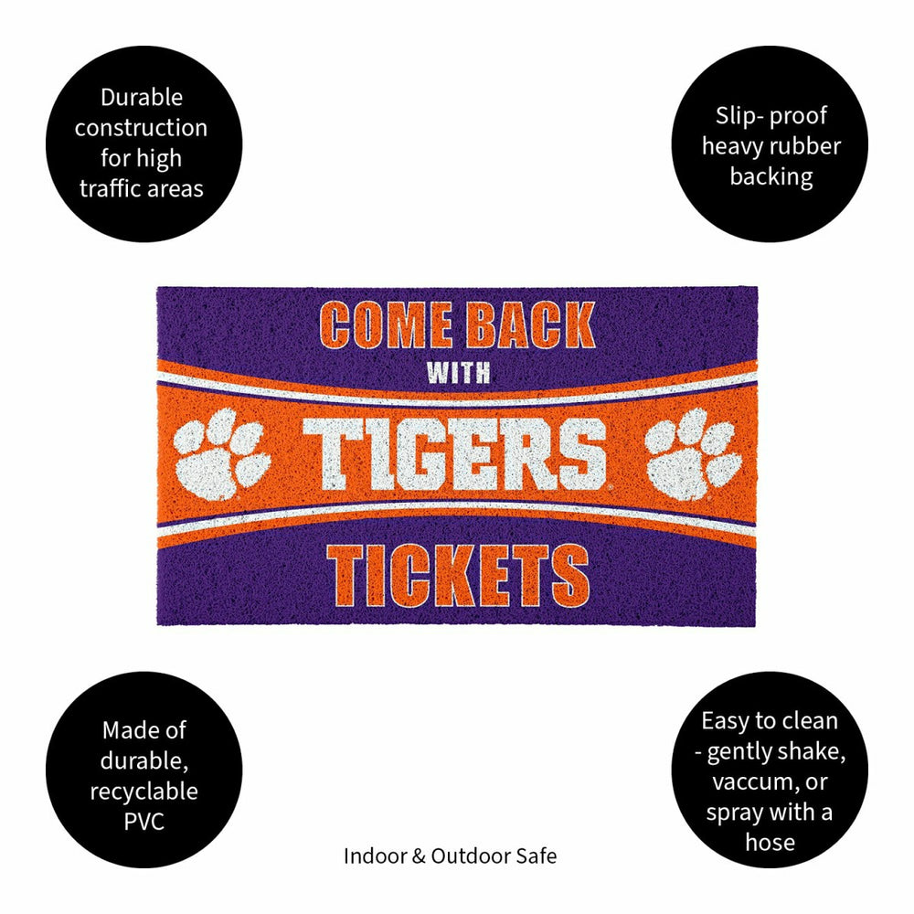 28" x 16" PVC Trapper Mat, Come Back with Tickets, Clemson University, Collegiate