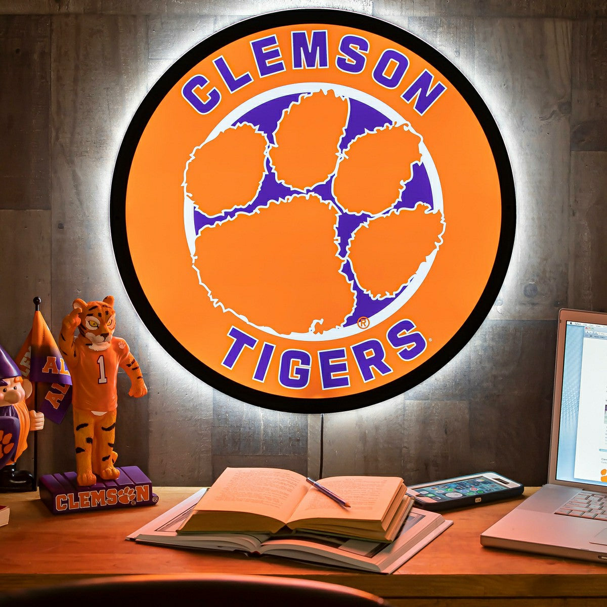 LED Wall Decor, Round, Clemson University, Collegiate, Home