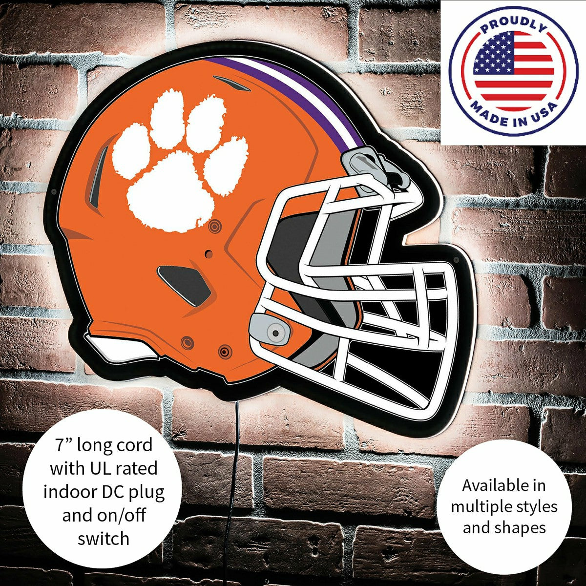 LED Wall Decor, Helmet, Clemson University, Collegiate, Home