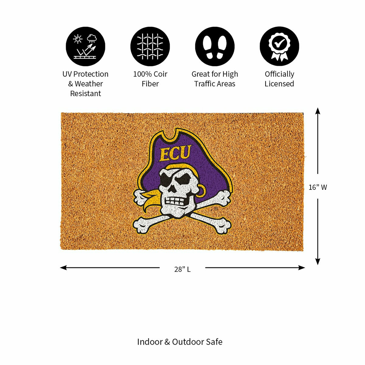Coir Mat, 16"x28", East Carolina University, Collegiate