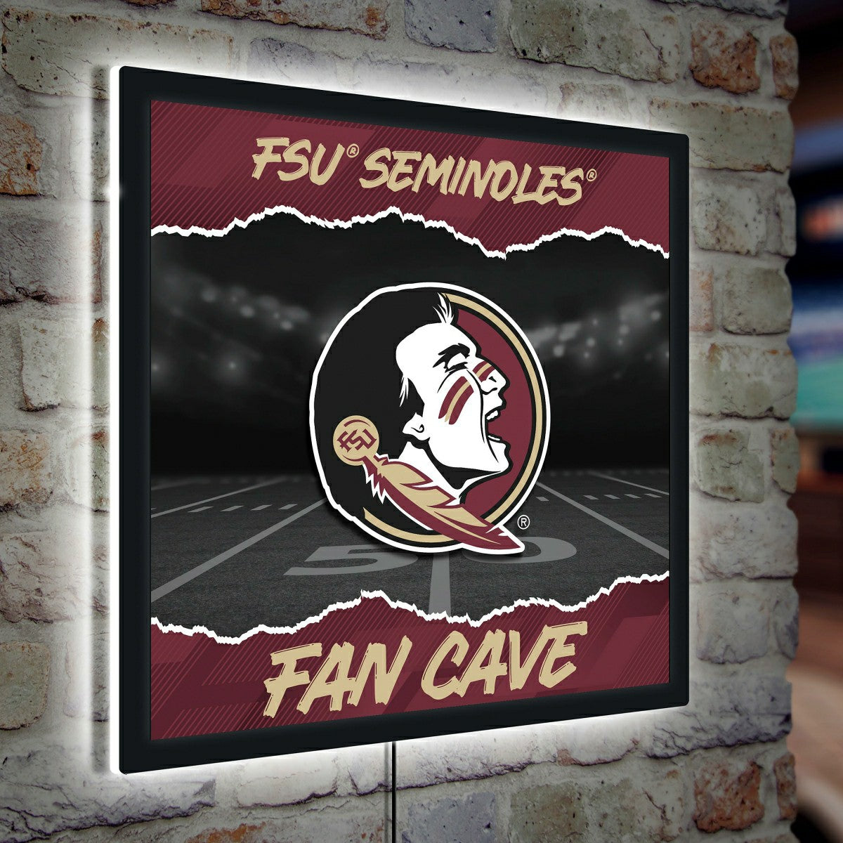 Florida State University 23"H x 23"L LED Wall Decor, Edgelite, Square, Collegiate, Home