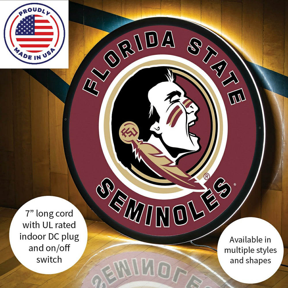 LED Wall Decor, Round, Florida State University, Collegiate, Home