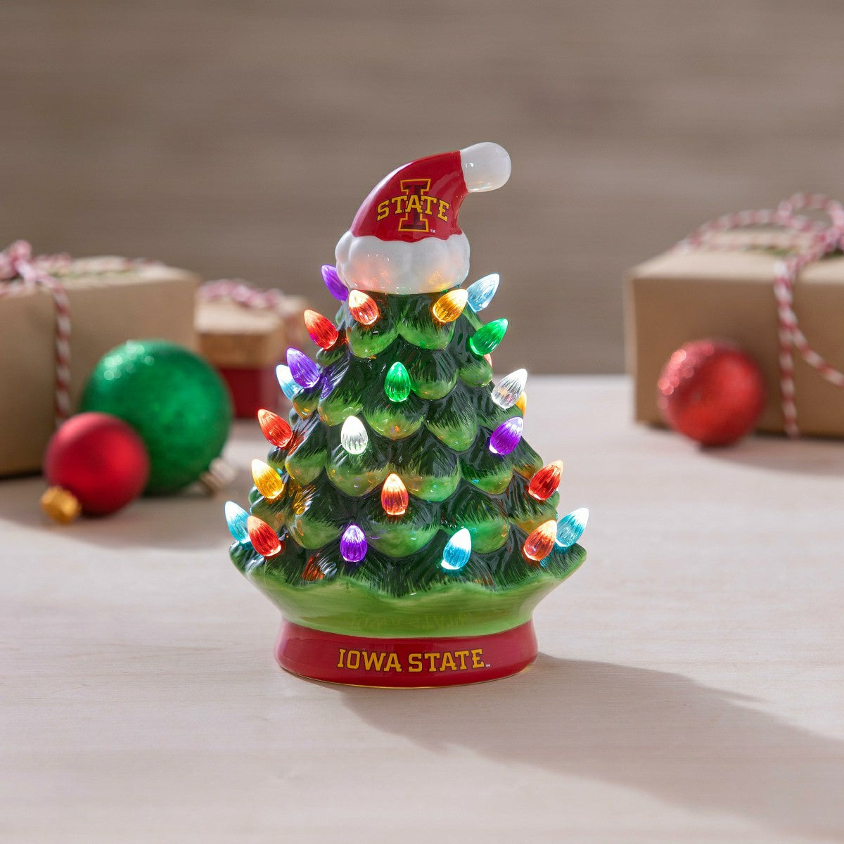 8" LED Ceramic Christmas Tree, Iowa State, Collegiate, Home