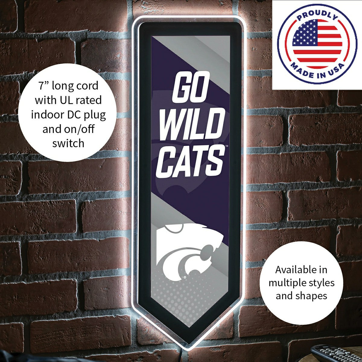 LED Wall Decor, Pennant, Kansas State University, Collegiate, Home