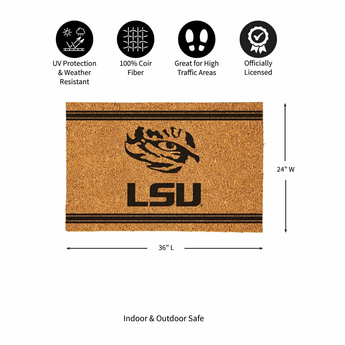 Louisiana State University Large One Color Coir Mat, 36"x24", Collegiate