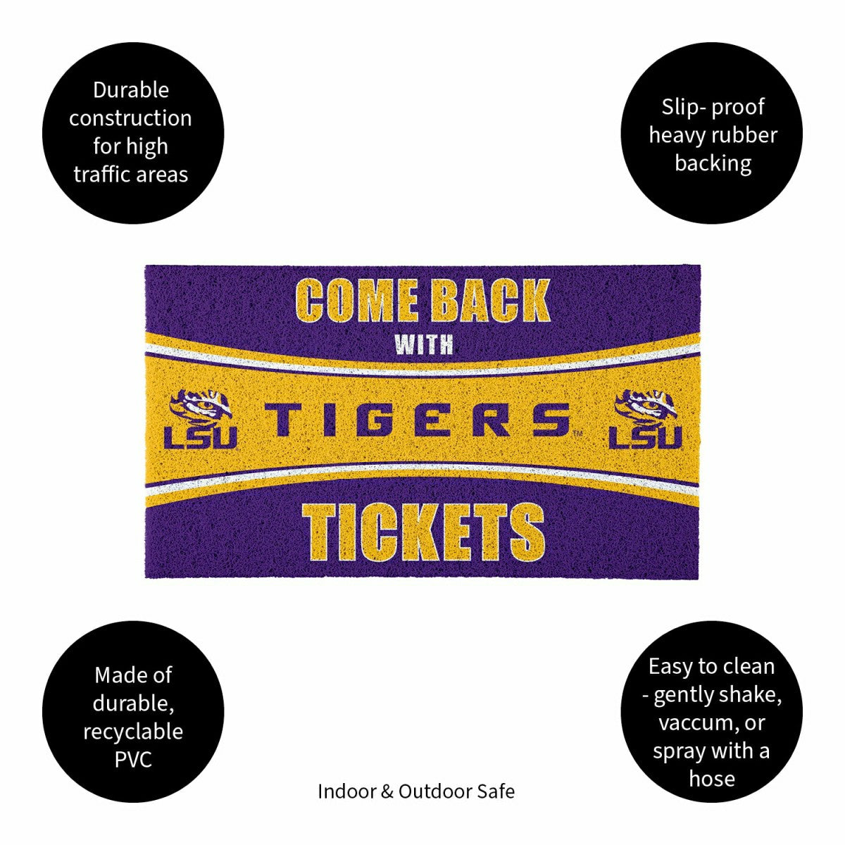 28" x 16" PVC Trapper Mat, Come Back with Tickets, Louisiana State Uni, Collegiate