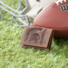 Michigan State, Tri-Fold Wallet, Brown, CH, 100% Genuine Leather, Collegiate, Home