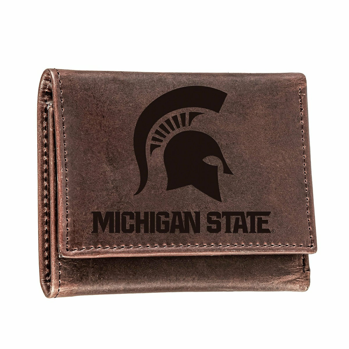 Michigan State, Tri-Fold Wallet, Brown, CH, 100% Genuine Leather, Collegiate, Home