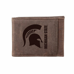 Front Pocket Wallet w/ RFID Blocking, Michigan State University, Brown, Collegiate, Home