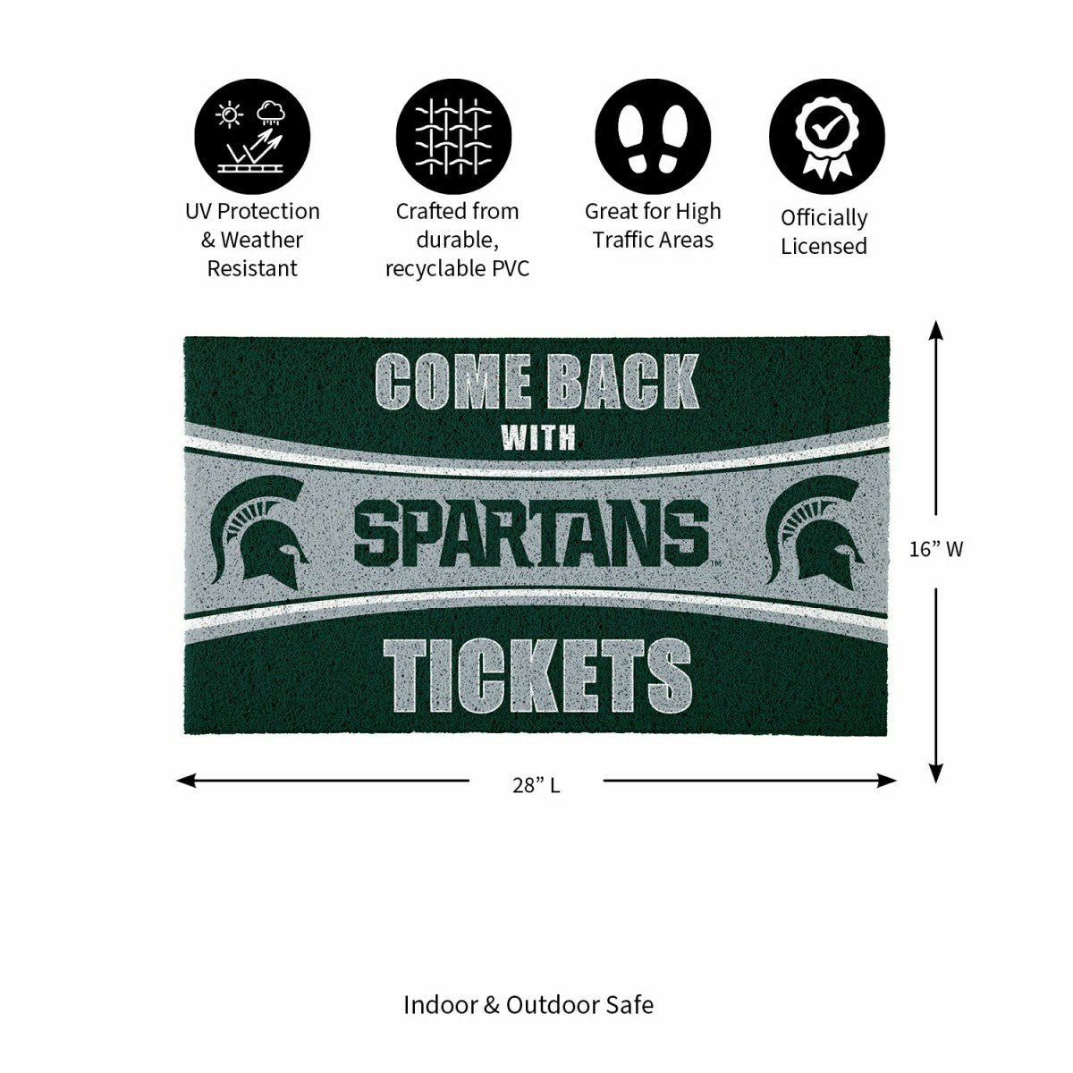 28" x 16" PVC Trapper Mat, Come Back with Tickets, Michigan State Univ, Collegiate