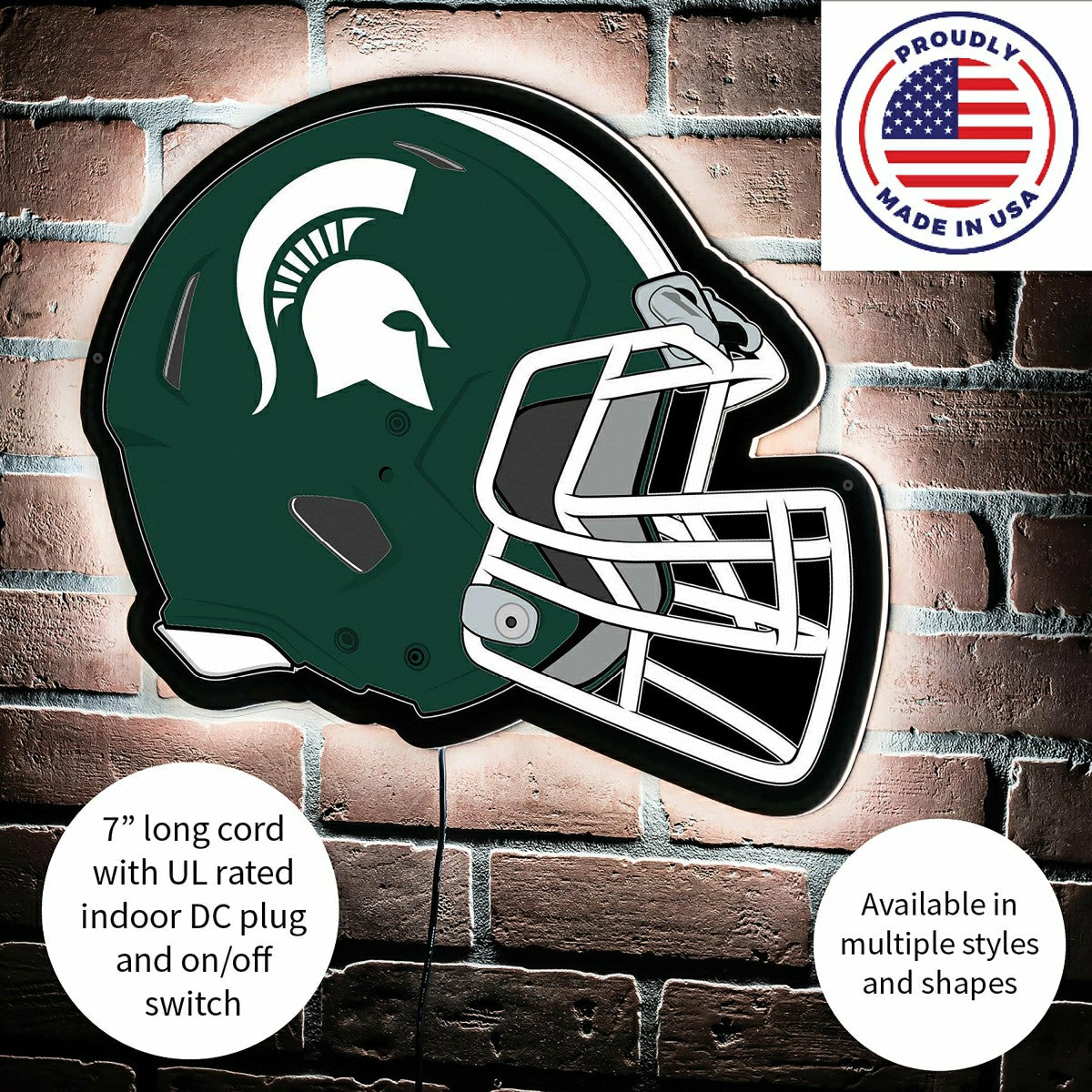 LED Wall Decor, Helmet, Michigan State University, Collegiate, Home