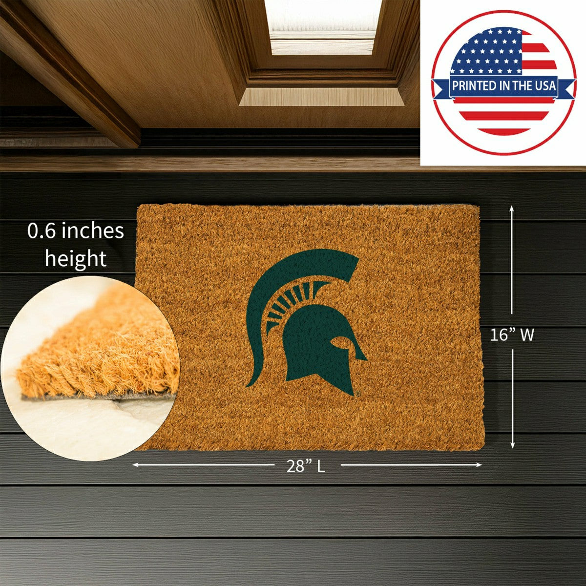 Coir Mat, 16"x28", Michigan State University, Collegiate