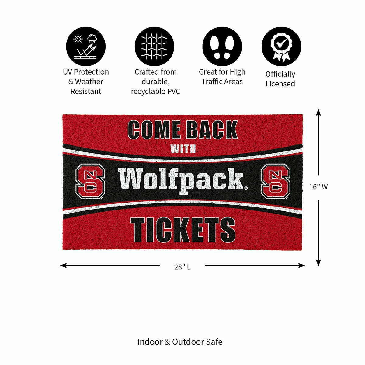 28" x 16" PVC Trapper Mat, Come Back with Tickets, North Carolina Stat, Collegiate